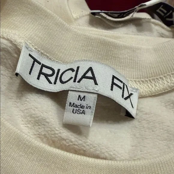 NWOT Tricia Fix Exclusive Denim & Kantha Patchwork Crewneck Sweatshirt in Ivory - Picture 6 of 8